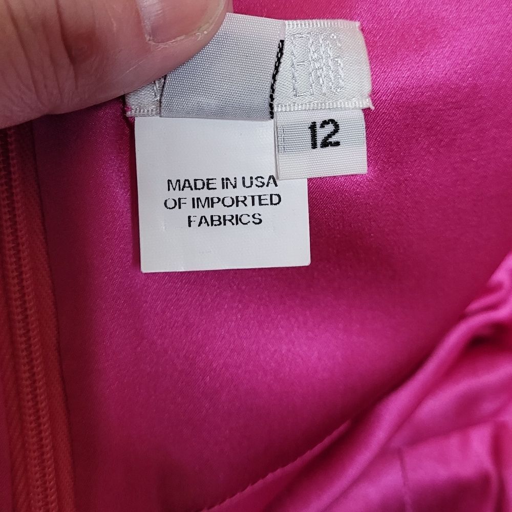 VINTAGE 90s magenta barbiecore tiered silk spaghetti strap formal dress M - Picture 5 of 12